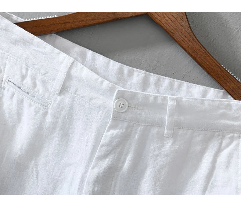 100% Linen Casual Shorts - Slim Solid Color Pants Oversize