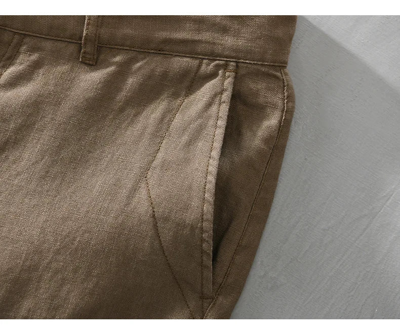 100% Linen Casual Shorts - Slim Solid Color Pants Oversize
