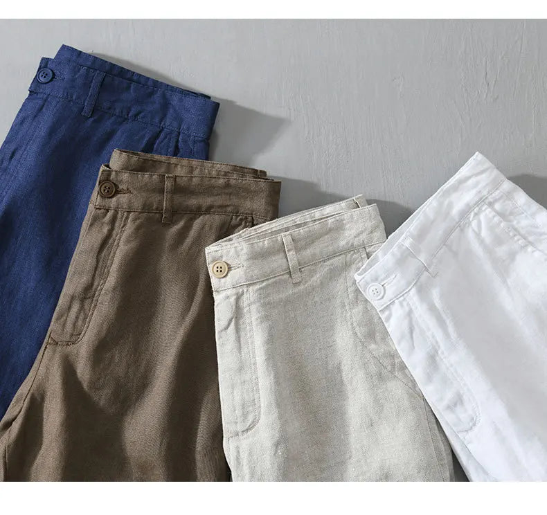 100% Linen Casual Shorts - Slim Solid Color Pants Oversize