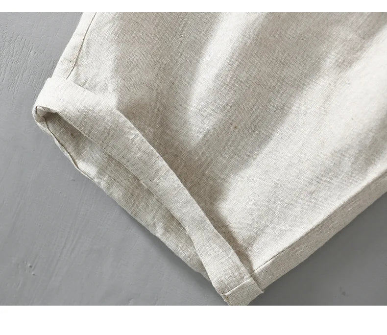 100% Linen Casual Shorts - Slim Solid Color Pants Oversize