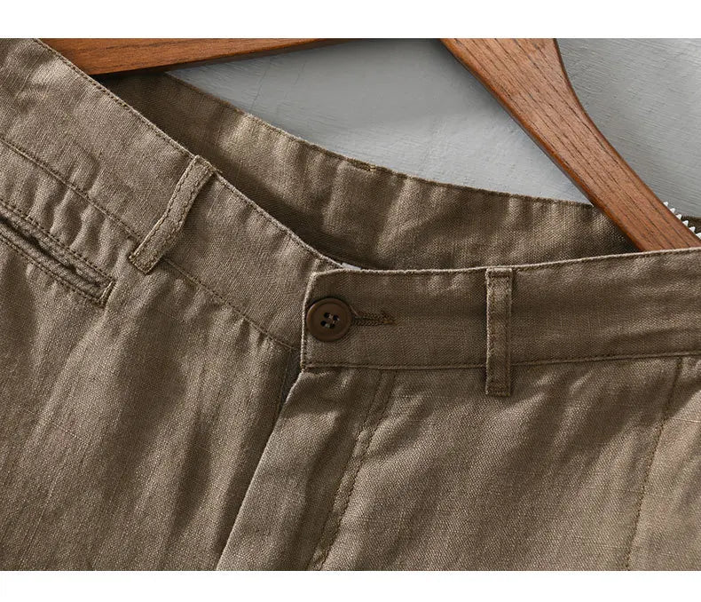 100% Linen Casual Shorts - Slim Solid Color Pants Oversize