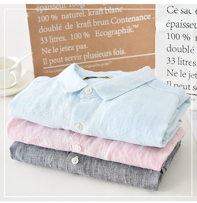 Camicia da uomo in puro lino a maniche 3/4 – Top estivo casual leggero e fresco