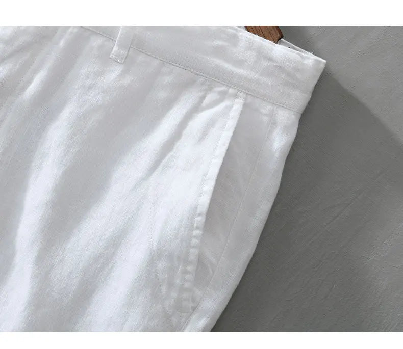 100% Linen Casual Shorts - Slim Solid Color Pants Oversize