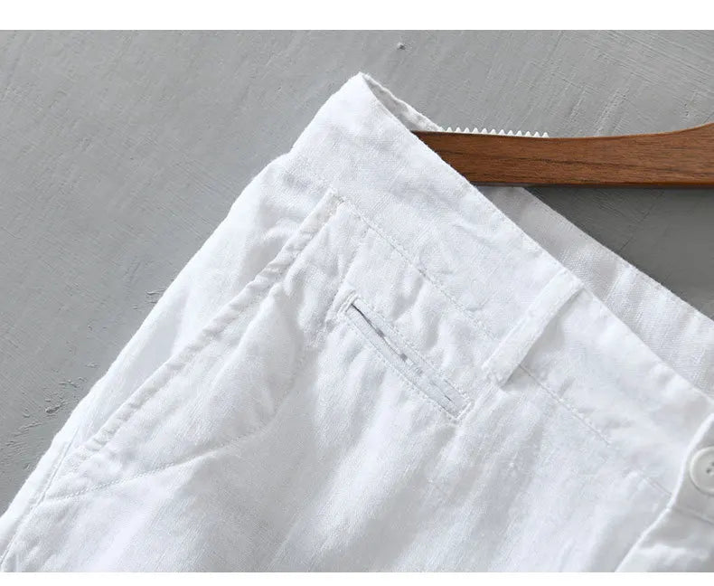 100% Linen Casual Shorts - Slim Solid Color Pants Oversize