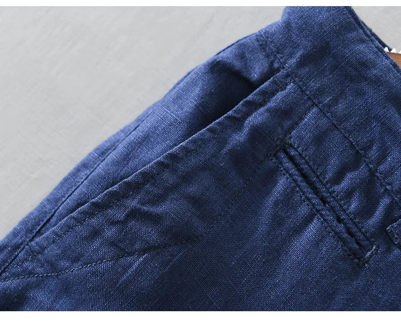 100% Linen Casual Shorts - Slim Solid Color Pants Oversize