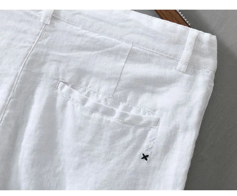 100% Linen Casual Shorts - Slim Solid Color Pants Oversize