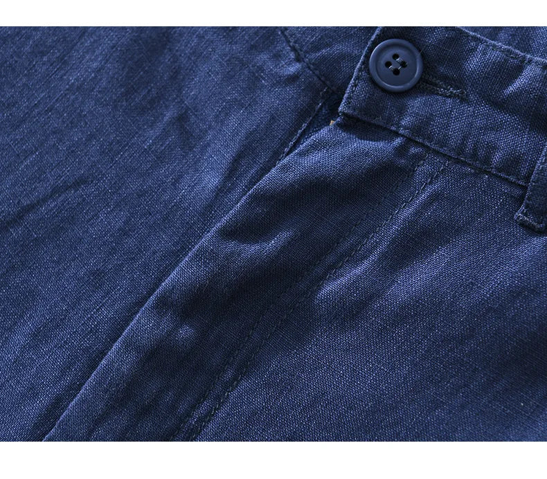 100% Linen Casual Shorts - Slim Solid Color Pants Oversize