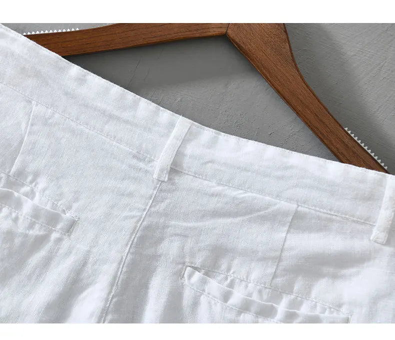 100% Linen Casual Shorts - Slim Solid Color Pants Oversize