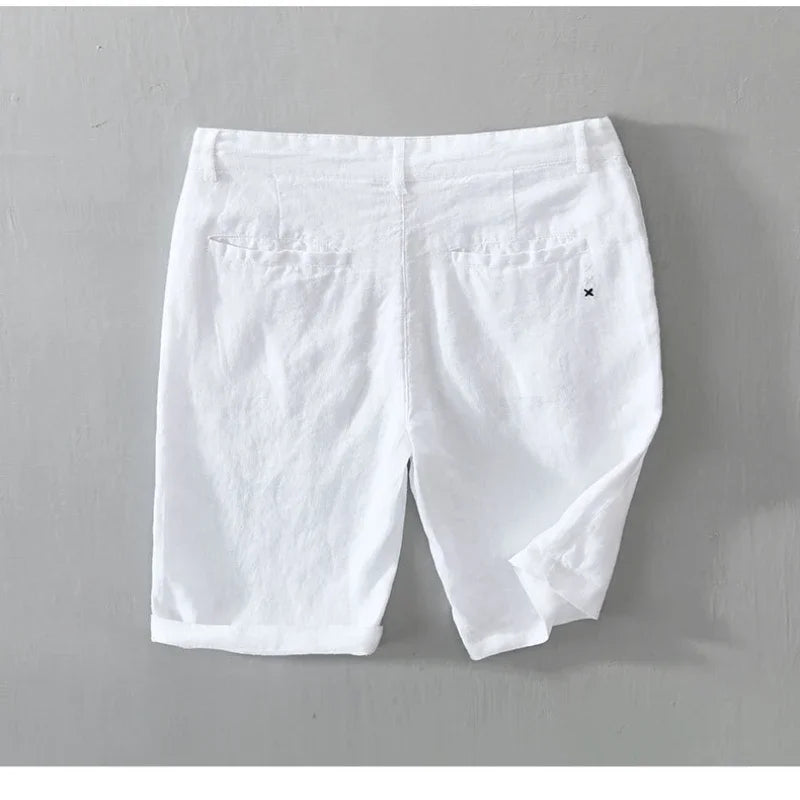 100% Linen Casual Shorts - Slim Solid Color Pants Oversize
