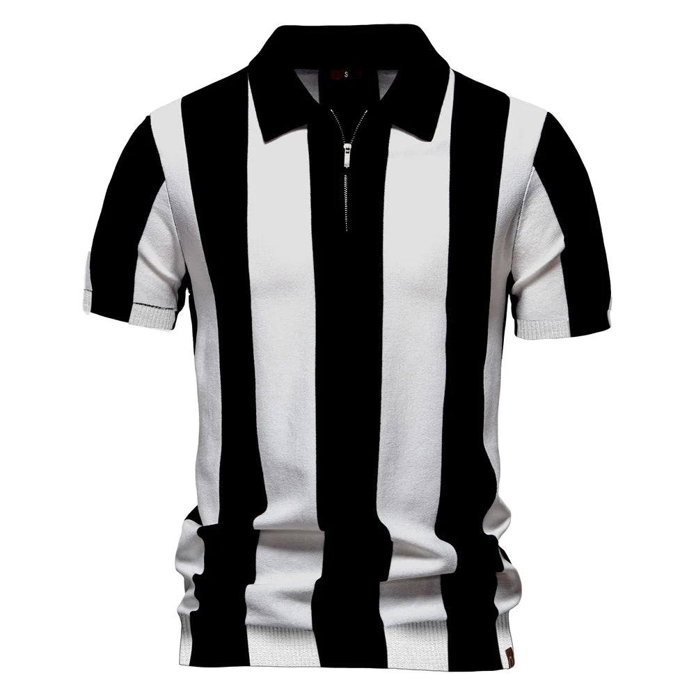 New Summer Men's Contrast Striped Polo Shirt with Comfortable Fit