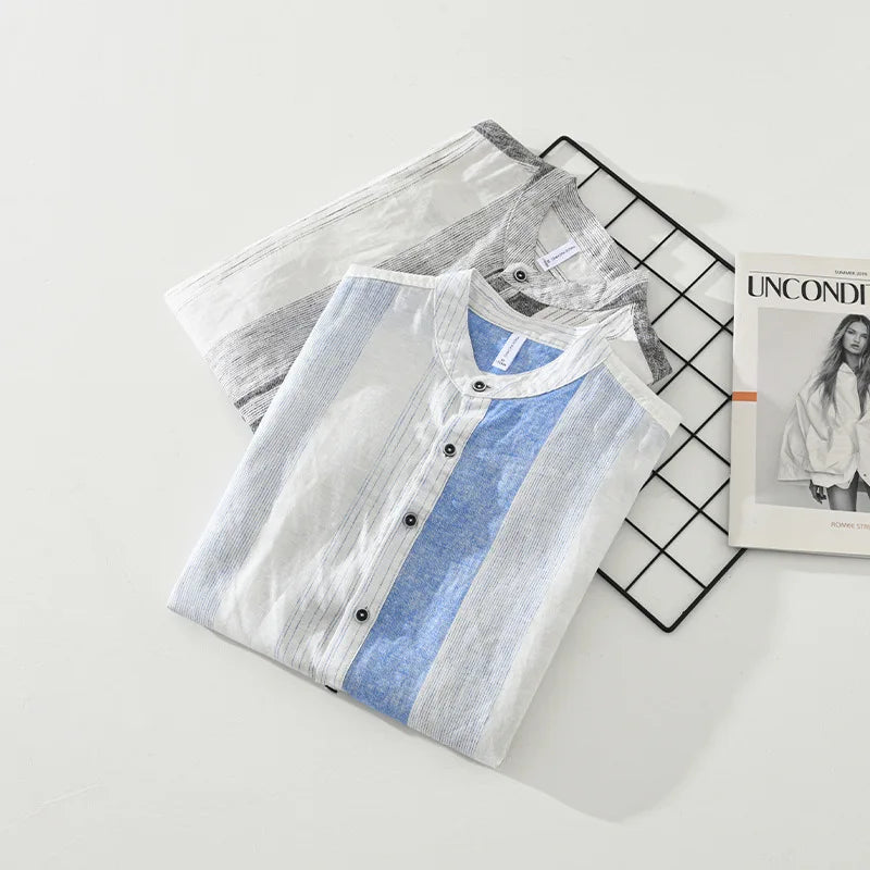 Men’s 100% Linen Shirt – Striped Design
