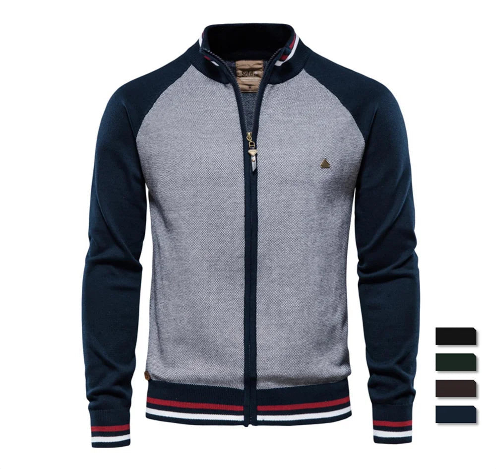 Cardigan in cotone con cerniera da uomo – Giacca in maglia casual da streetwear