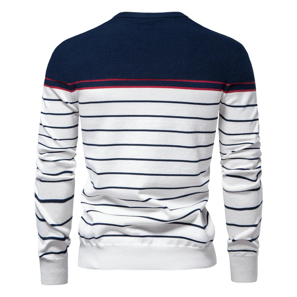 Maglione in maglia di cotone a righe da uomo – Pullover casual classico con scollo a V