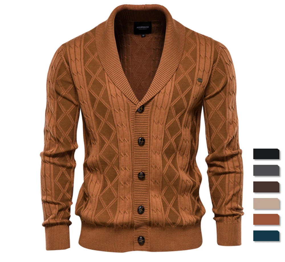 Cardigan in maglia Argyle da uomo: classico maglione in cotone con bottoni per lo stile invernale