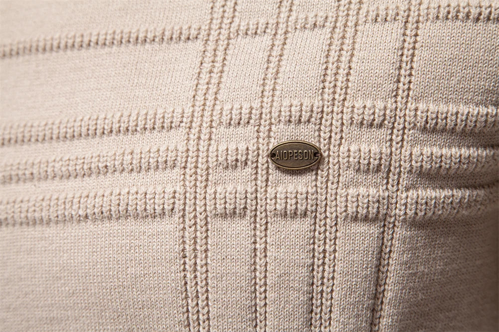Men’s Premium Cotton Knit Sweater – Striped Crewneck Pullover, Warm Autumn/Winter Style