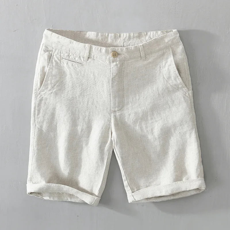 100% Linen Casual Shorts - Slim Solid Color Pants Oversize