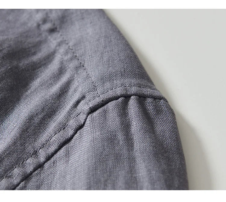 Camicia casual a maniche corte da uomo in puro lino – stile cargo estivo leggero