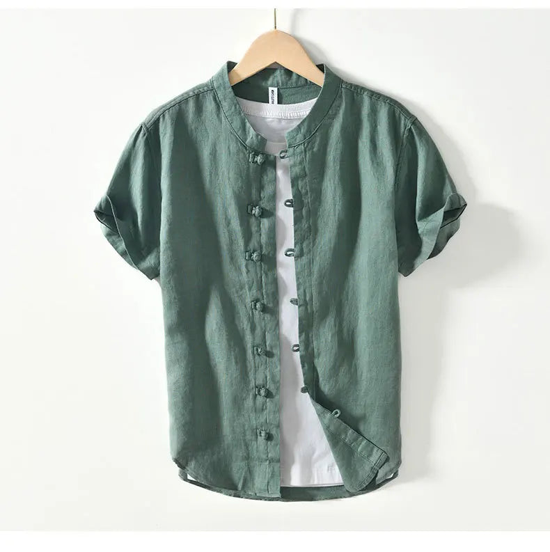 Camicia da uomo a maniche corte in lino 100% – Streetwear casual estivo slim fit