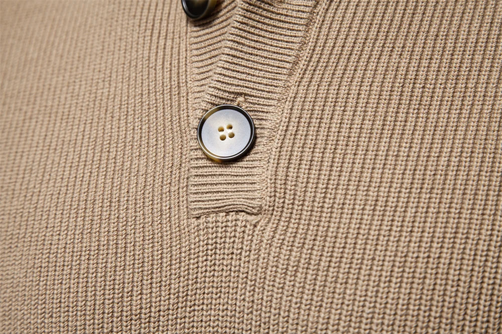 Men’s Mock Neck Button Sweater – Cotton Knit Pullover, Smart Casual Winter Style