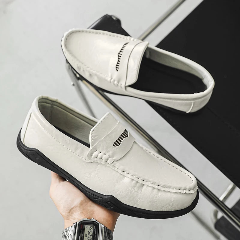 Designer Leather Slip-On Loafers Preppy Lightweight