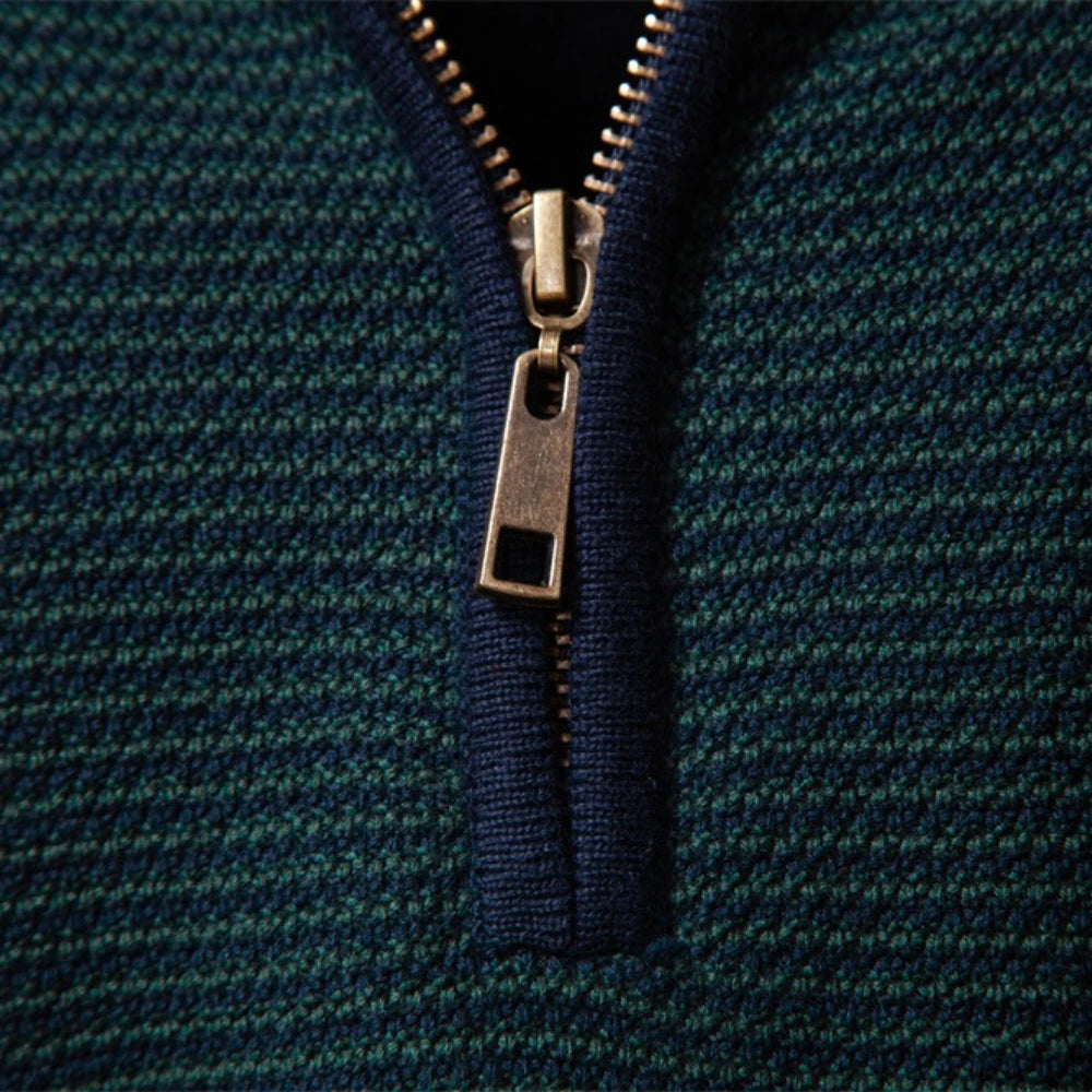 Maglione da uomo in cotone con mezza zip – Pullover caldo lavorato a maglia con collo alto