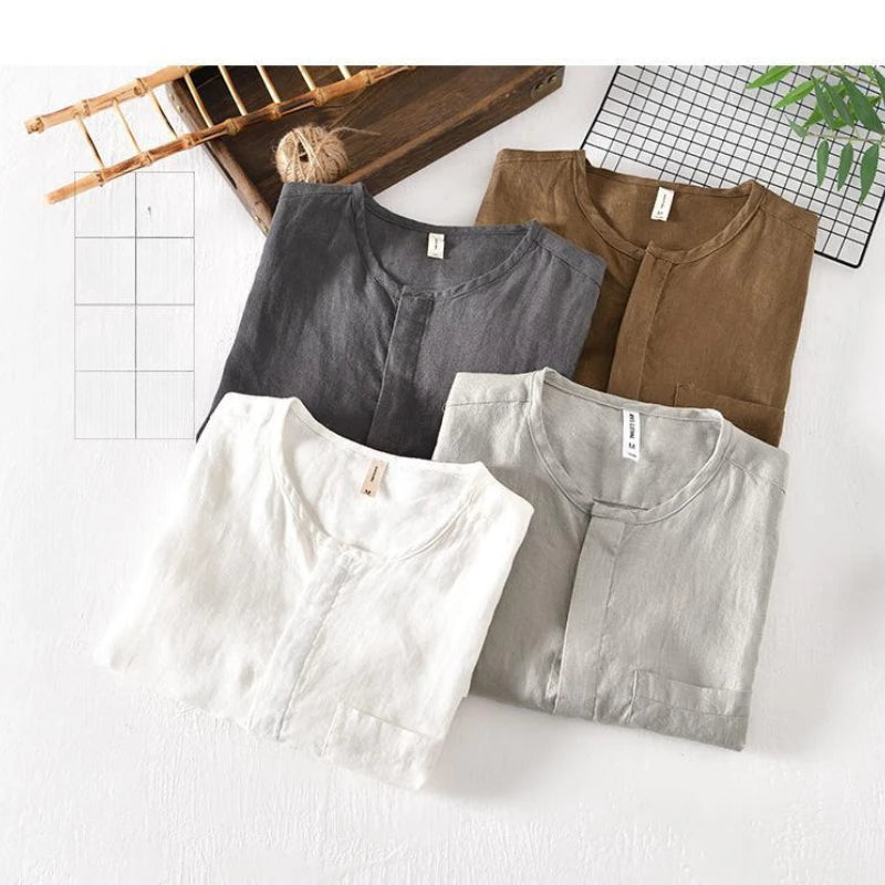 Camicia da uomo a maniche corte in lino 100% - Comfort casual