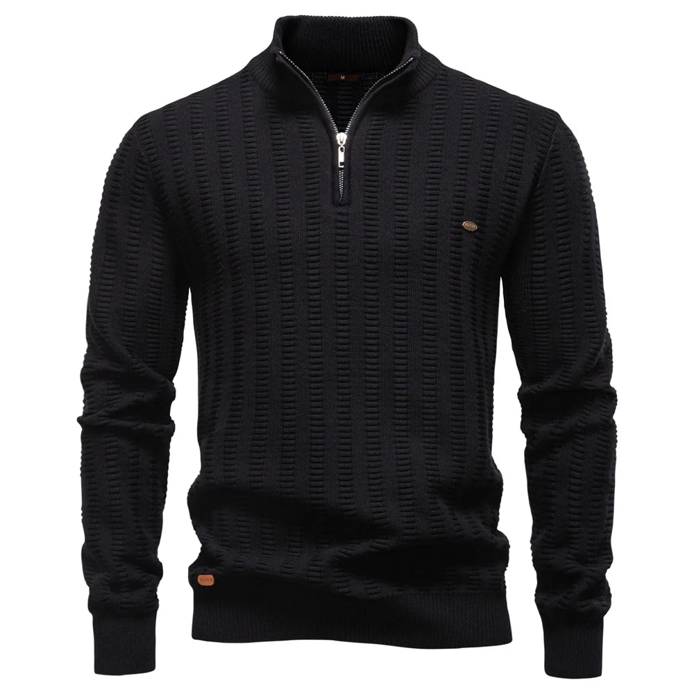 Maglione da uomo in cotone di lusso con mezza zip – Pullover in maglia spessa in stile Old Money