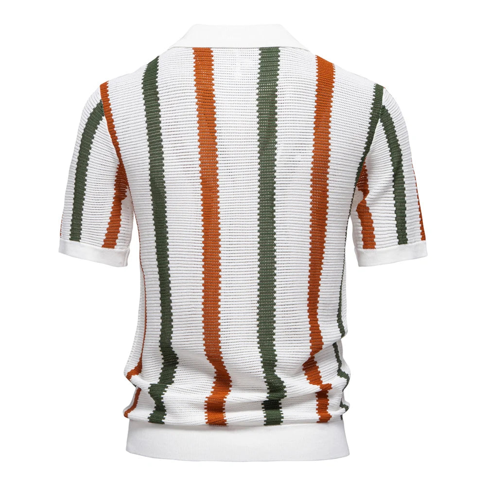 Men's Ribbed Knit Polo High quality Male Polo Shirt