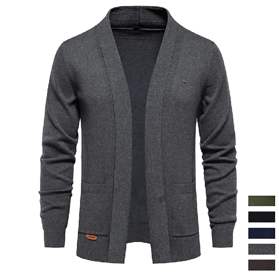 Cardigan in maglia di cotone da uomo – Classico maglione invernale aperto sul davanti per uno stile casual
