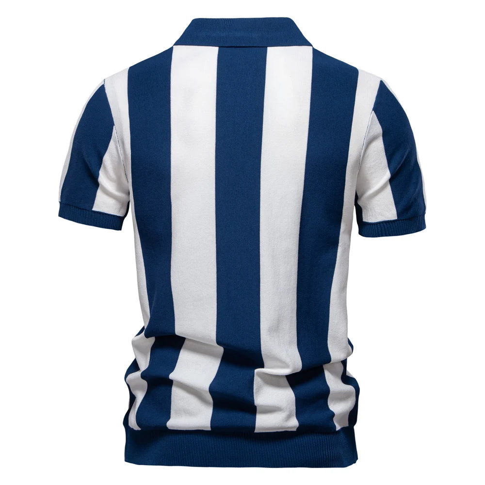 New Summer Men's Contrast Striped Polo Shirt with Comfortable Fit