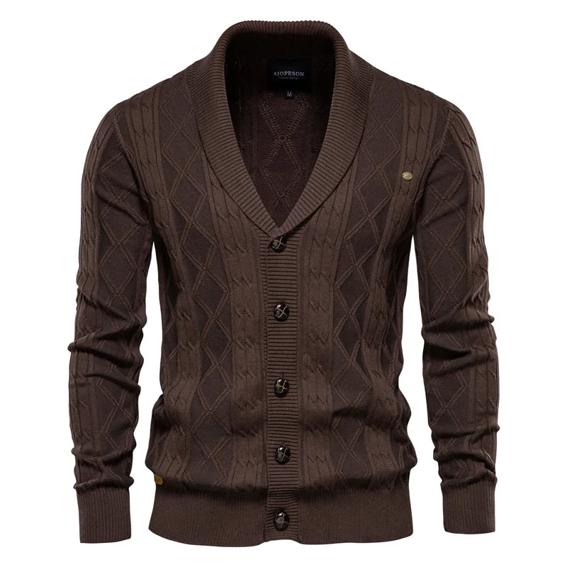Cardigan in maglia Argyle da uomo: classico maglione in cotone con bottoni per lo stile invernale