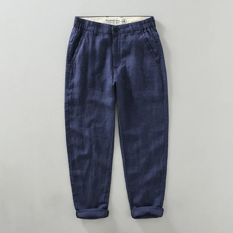 Breathable 100% Linen Casual Pants -  Clothing Slim Ankle-length Pants
