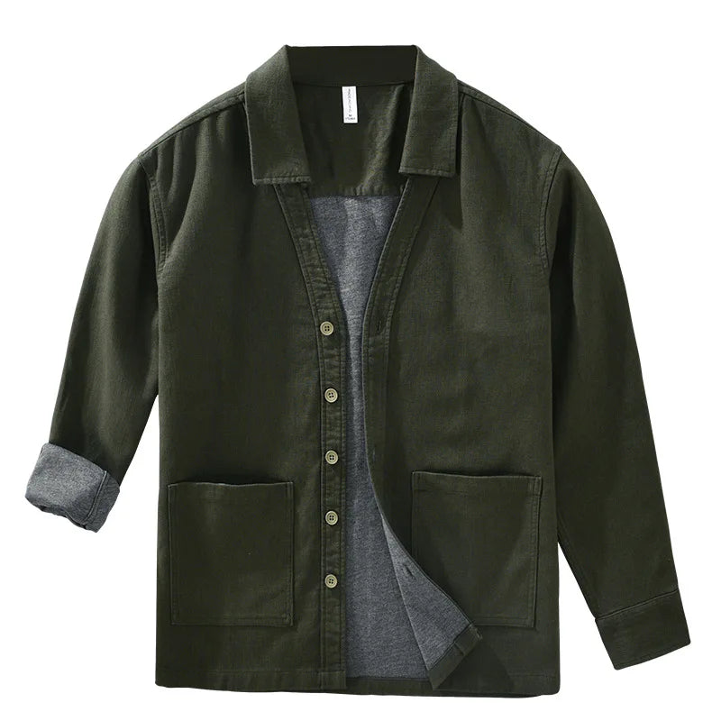 Giacca vintage in cotone e lino da uomo – Streetwear autunnale a strati dalla vestibilità ampia