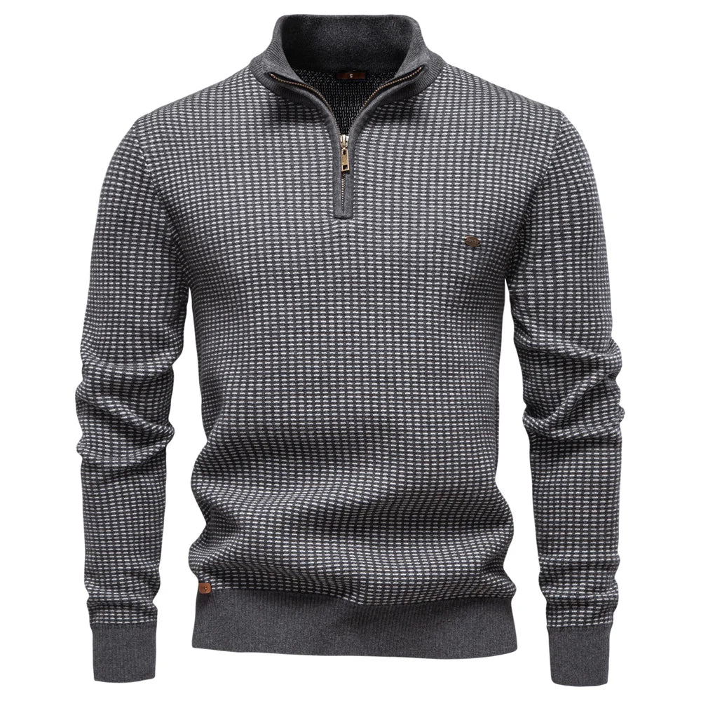 Maglione classico da uomo in misto cotone con mezza zip – Pullover invernale Old Money in maglia spessa