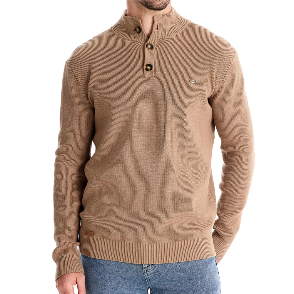 Men’s Mock Neck Button Sweater – Cotton Knit Pullover, Smart Casual Winter Style