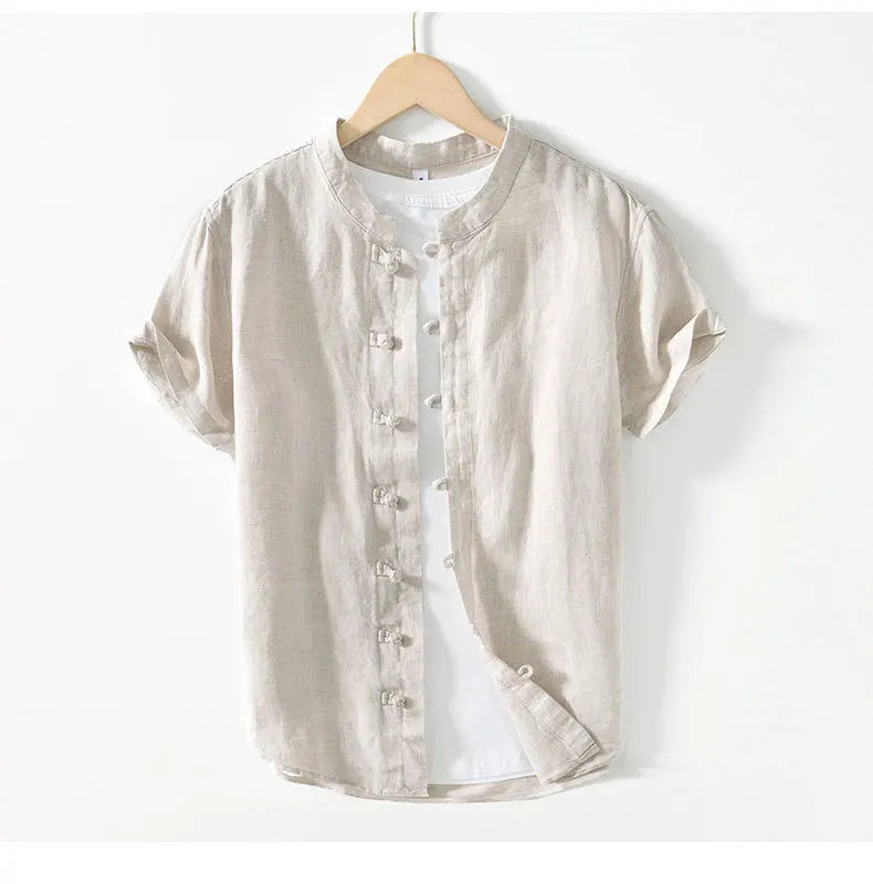 Camicia da uomo a maniche corte in lino 100% – Streetwear casual estivo slim fit