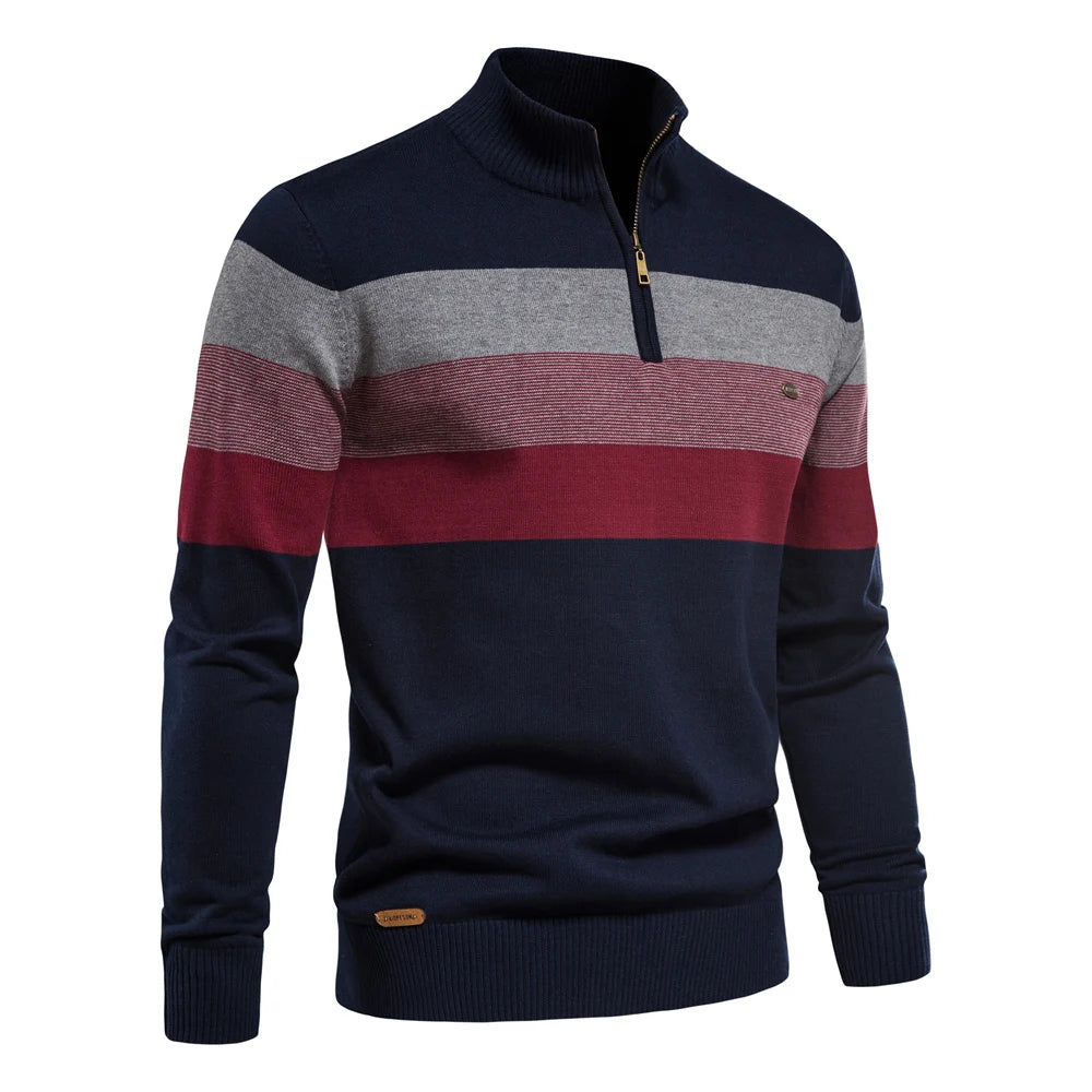 Maglione da uomo in cotone con cerniera a un quarto – Caldo pullover casual con collo alto