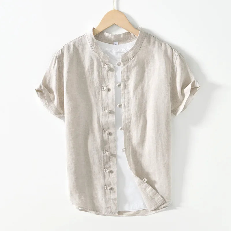 Camicia da uomo a maniche corte in lino 100% – Streetwear casual estivo slim fit