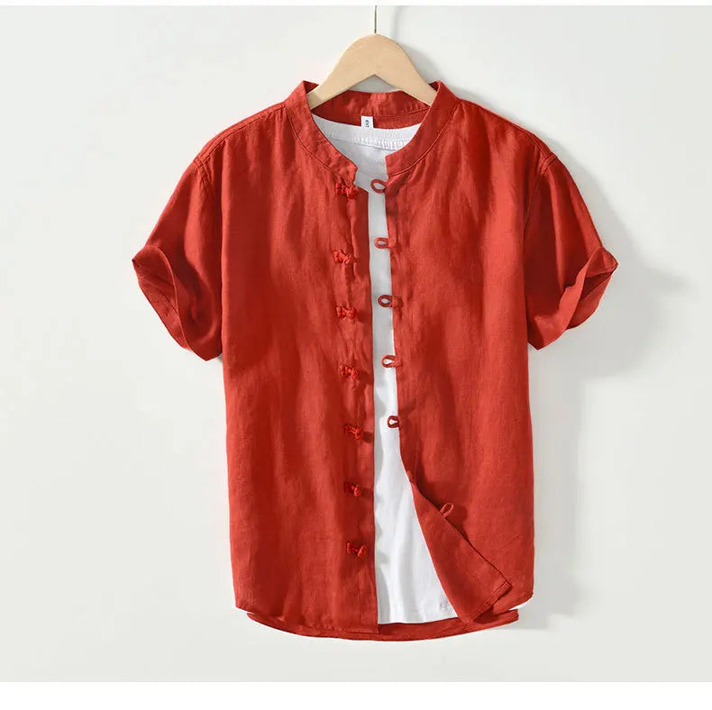 Camicia da uomo a maniche corte in lino 100% – Streetwear casual estivo slim fit