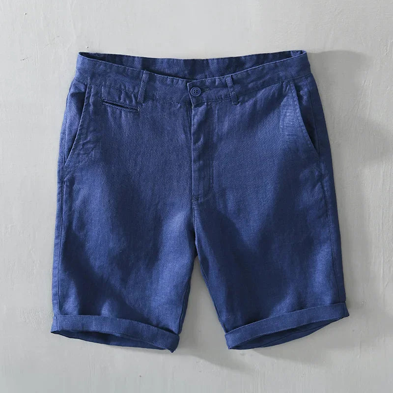 100% Linen Casual Shorts - Slim Solid Color Pants Oversize