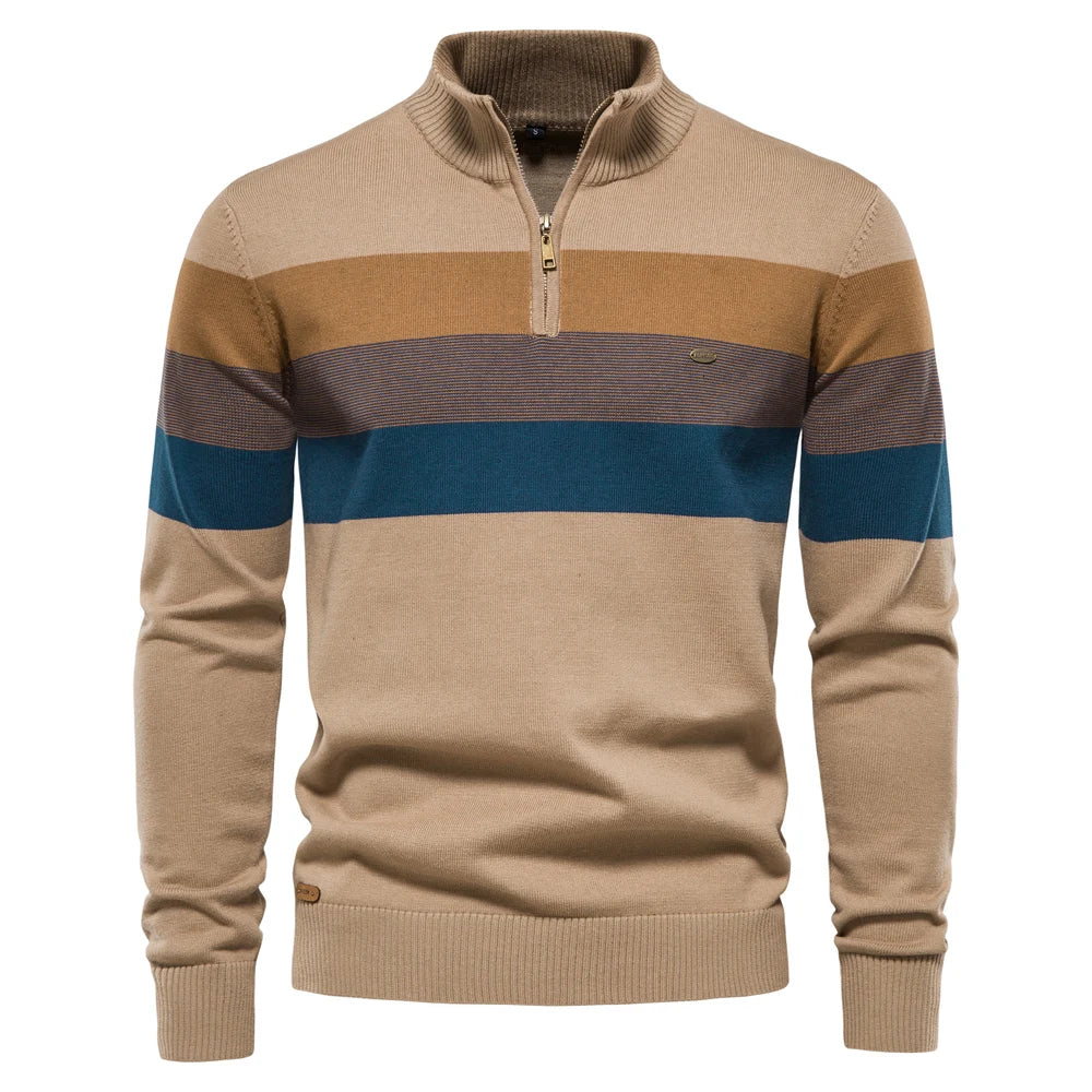 Maglione da uomo in cotone con cerniera a un quarto – Caldo pullover casual con collo alto