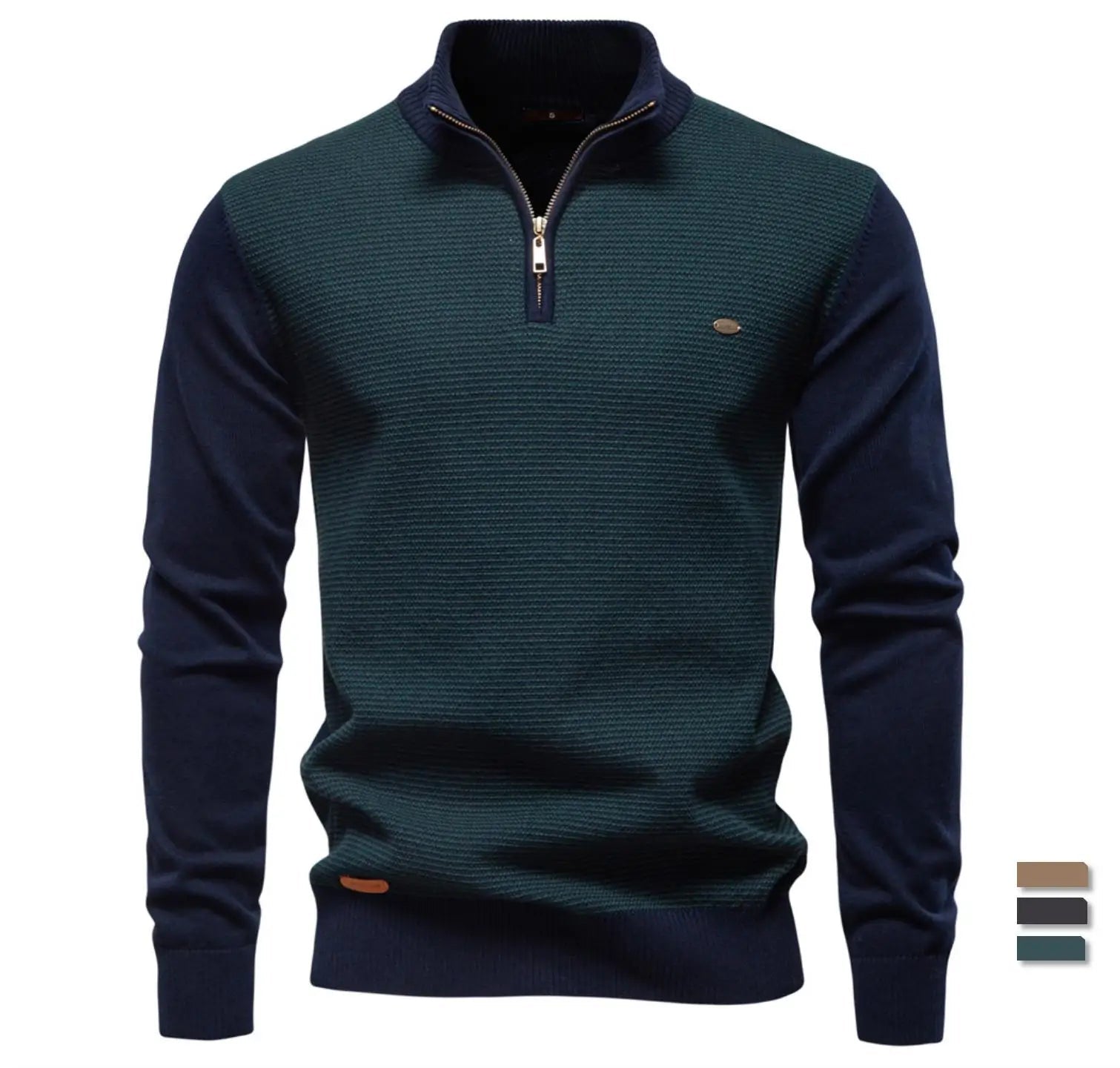 Maglione da uomo in cotone con mezza zip – Pullover caldo lavorato a maglia con collo alto