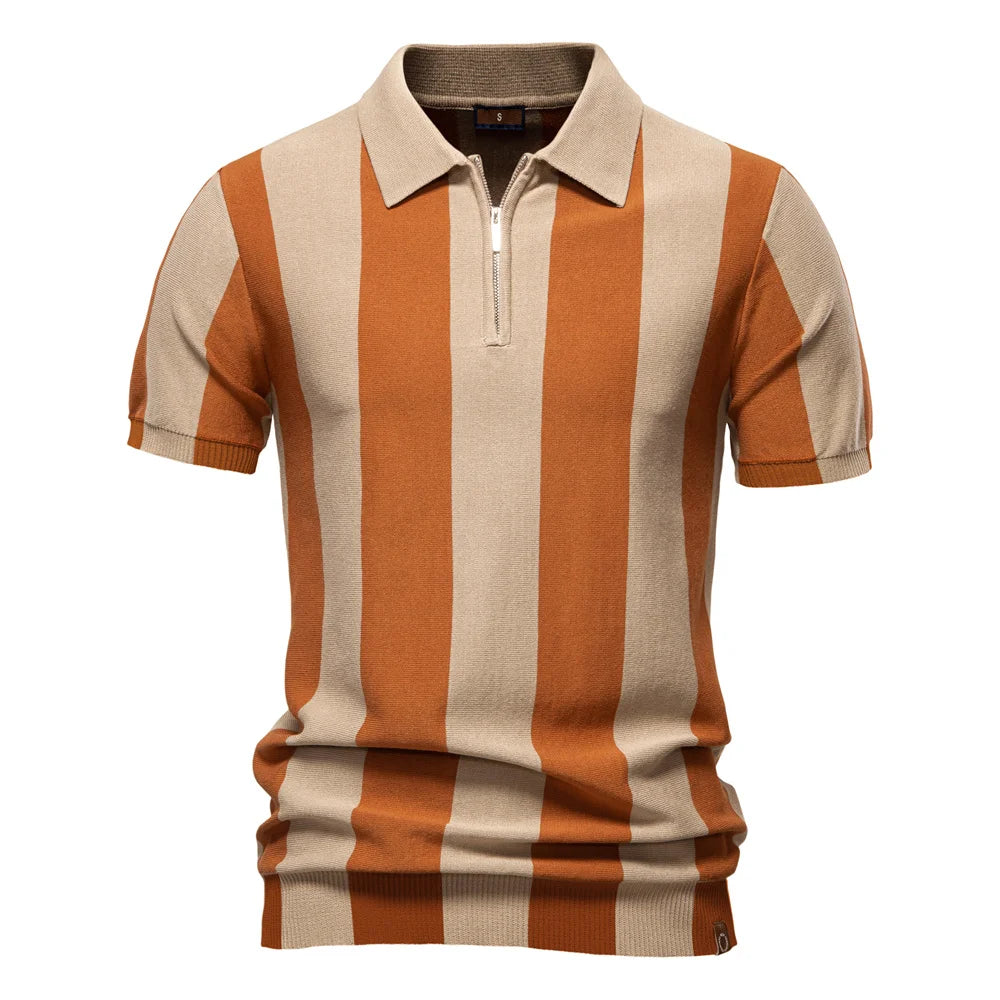 New Summer Men's Contrast Striped Polo Shirt with Comfortable Fit