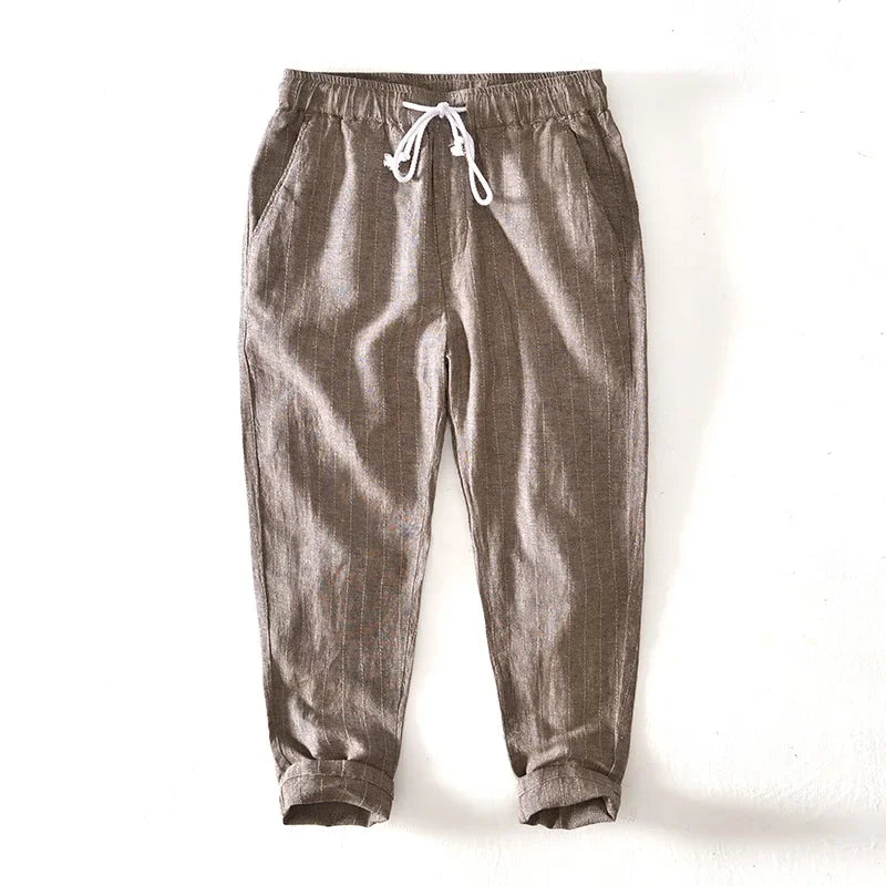 Men’s Linen And Cotton Pants – Subtle Stripes