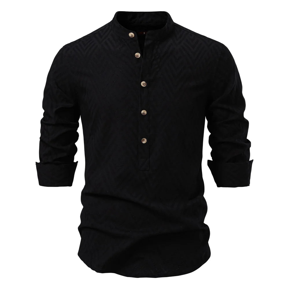 Camicia da uomo a maniche lunghe in cotone 100% con mezza abbottonatura – Classica casual business