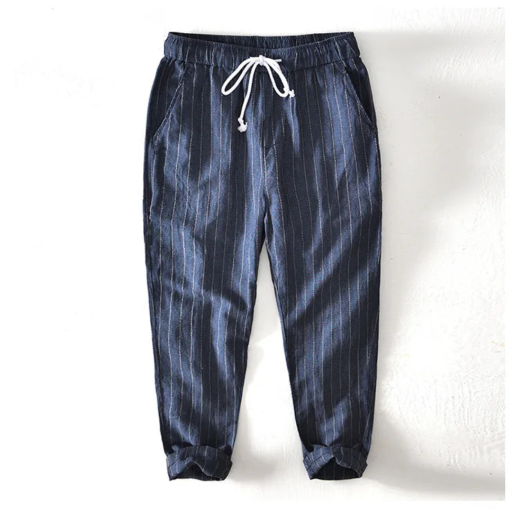 Men’s Linen And Cotton Pants – Subtle Stripes