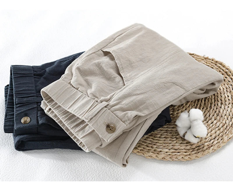Pantaloni cargo in lino da uomo – Abbigliamento casual leggero da strada