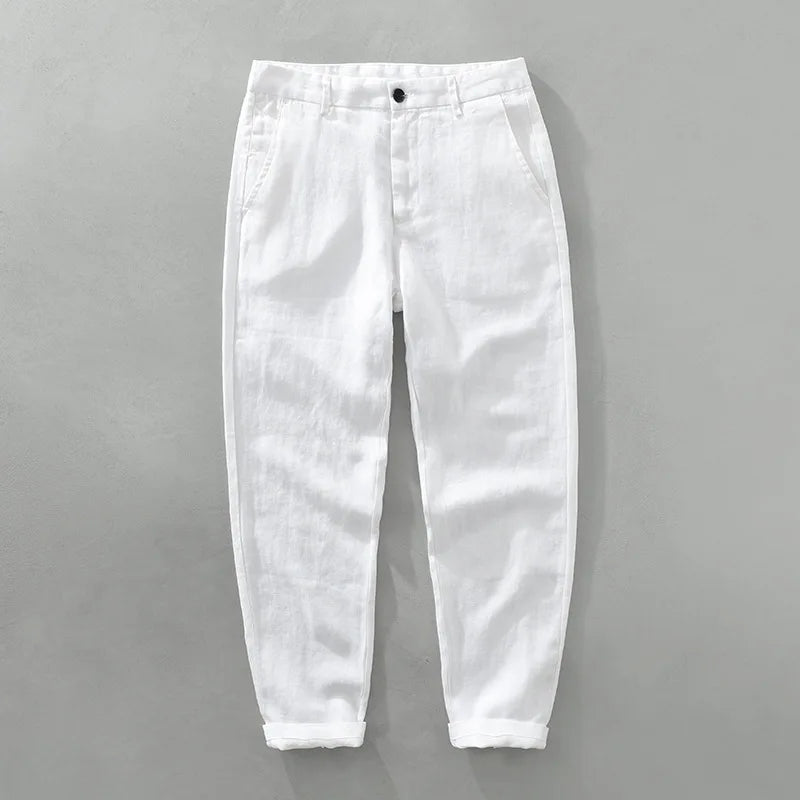 Men’s 100% Linen Casual Pants – Men Thin Breathable Trousers Men Big Size