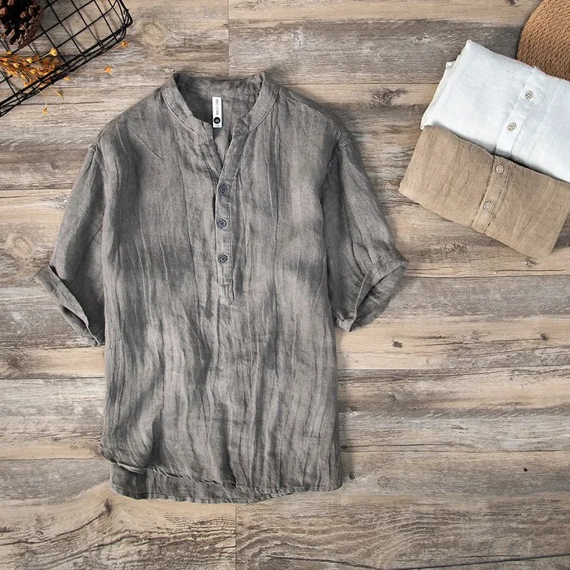 Vintage Men's lightweight short-sleeved 100% linen shirt