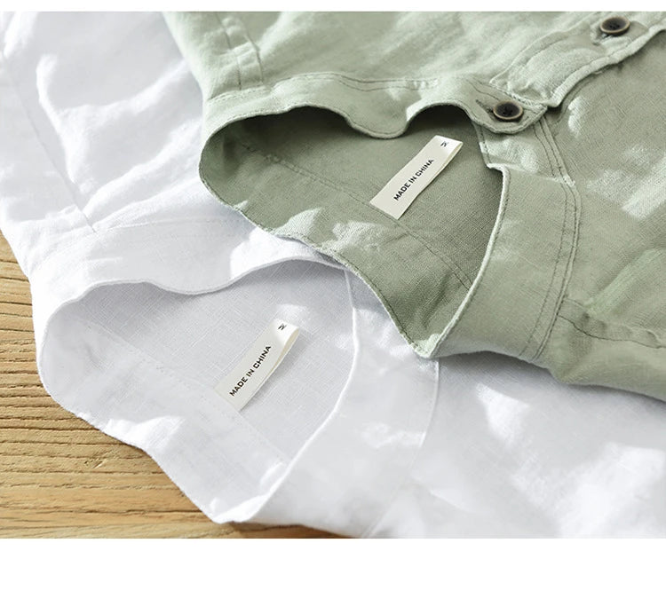 Camicia da uomo in lino a maniche 3/4 – Top estivo casual leggero e traspirante